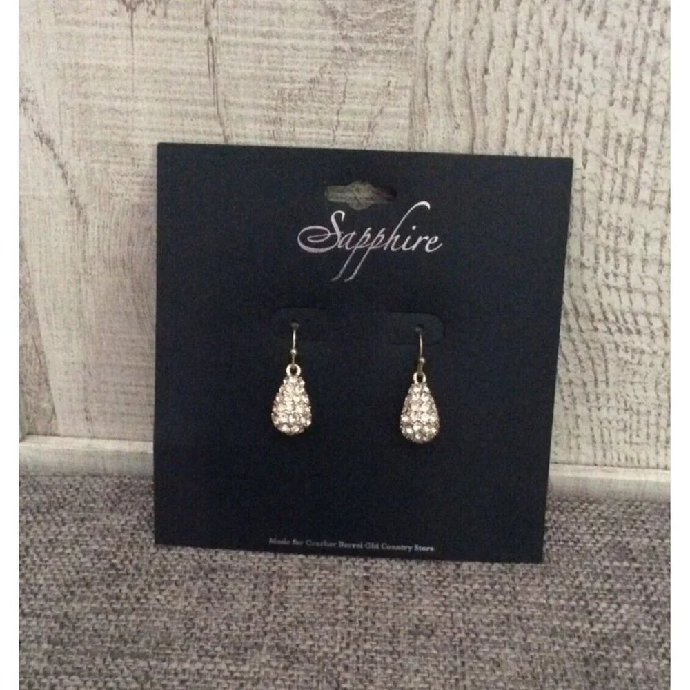 Fashion Pierced Drop Dangle Earrings Gold Tone Clear Rhinestones Womens - Picture 1 of 2